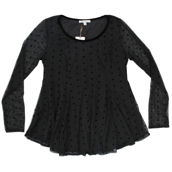 NWT Green Envelope Black Mesh Polka Dot Long Sleeve Tunic Top L - Picture 1 of 7